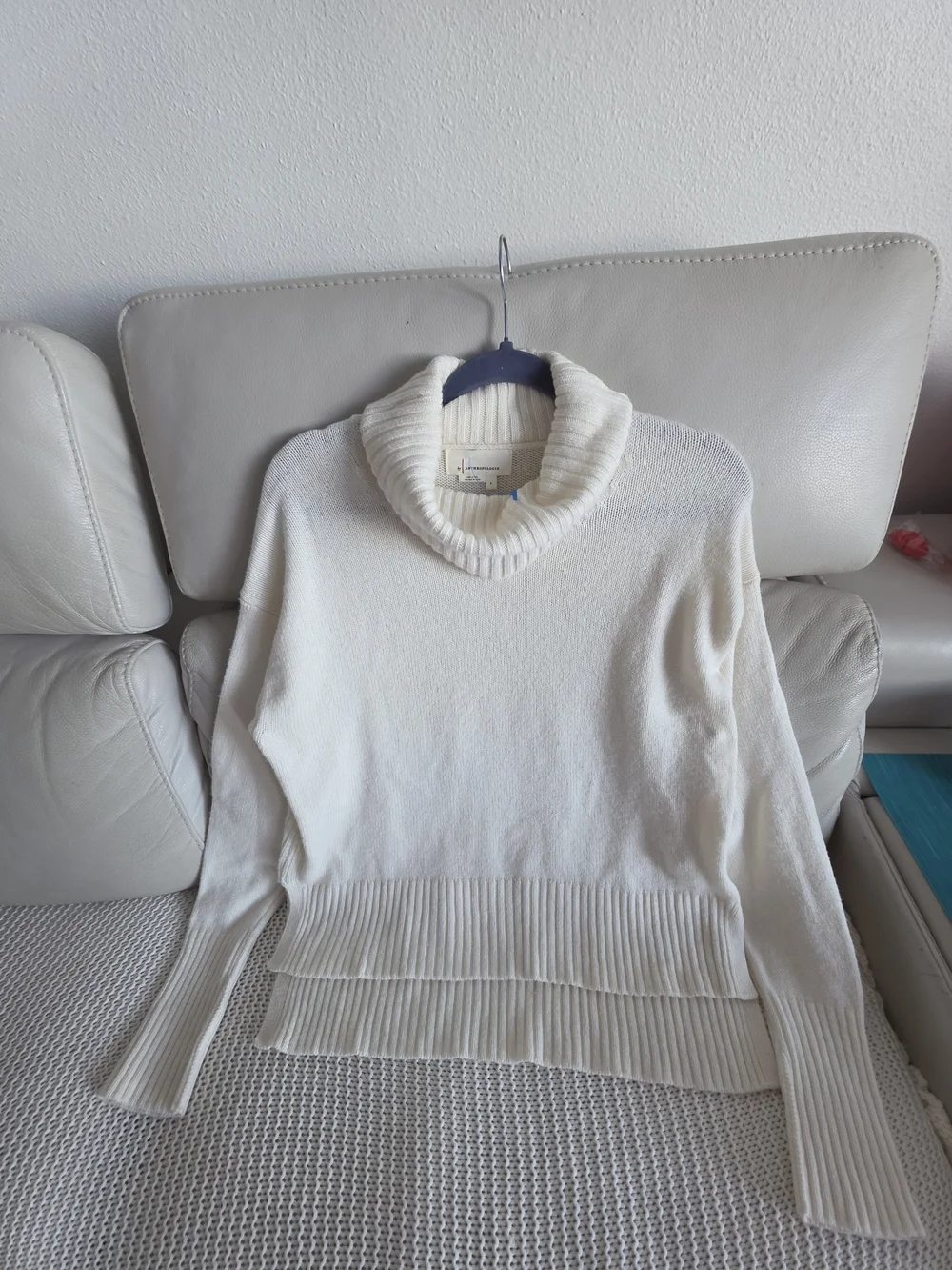 By Anthropologie Cream Turtleneck Sweater, Viscose Blend, Relaxed Fit, Size S